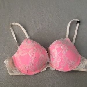 Victoria Secret Push Up Bra Size 36B Pink & Silver